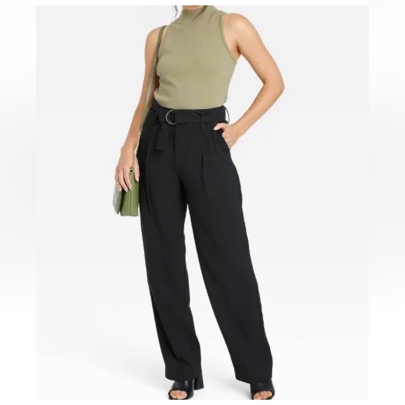 a new day Pants - Women’s High-Rise relax fit straight black belted trouser pants A new Day size18